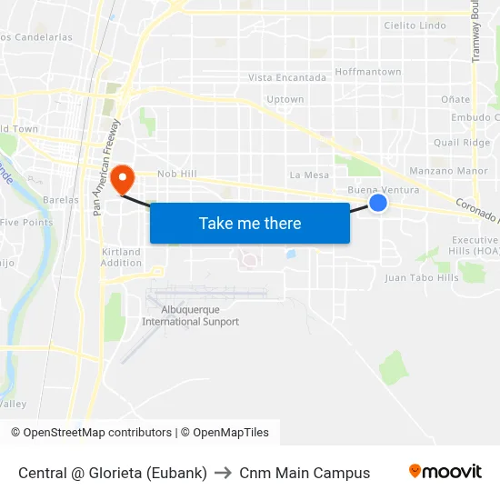 Central @ Glorieta (Eubank) to Cnm Main Campus map
