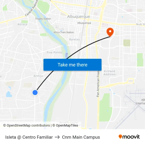 Isleta @ Centro Familiar to Cnm Main Campus map