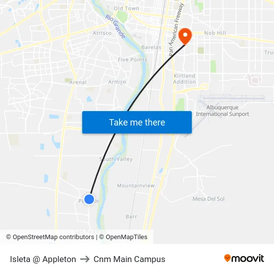 Isleta @ Appleton to Cnm Main Campus map
