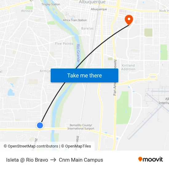 Isleta @ Rio Bravo to Cnm Main Campus map
