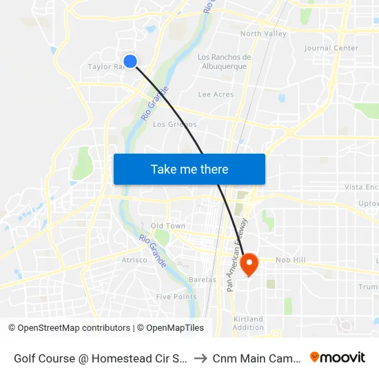 Golf Course @ Homestead Cir South to Cnm Main Campus map