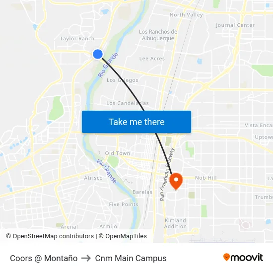 Coors @ Montaño to Cnm Main Campus map