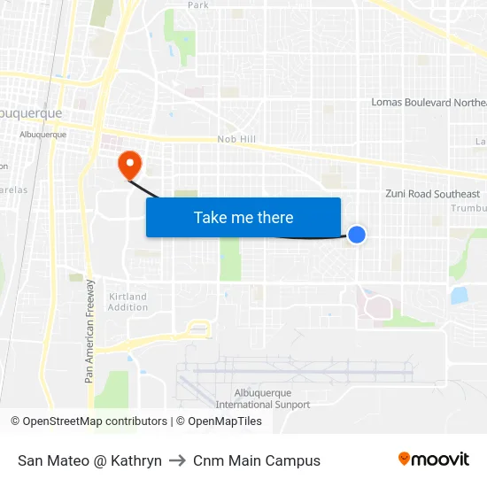 San Mateo @ Kathryn to Cnm Main Campus map