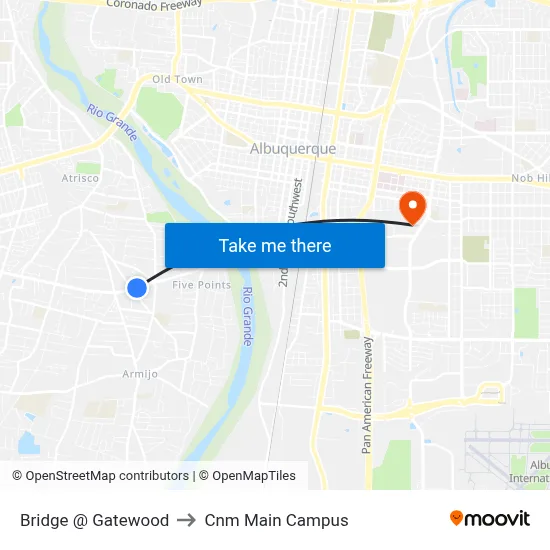 Bridge @ Gatewood to Cnm Main Campus map