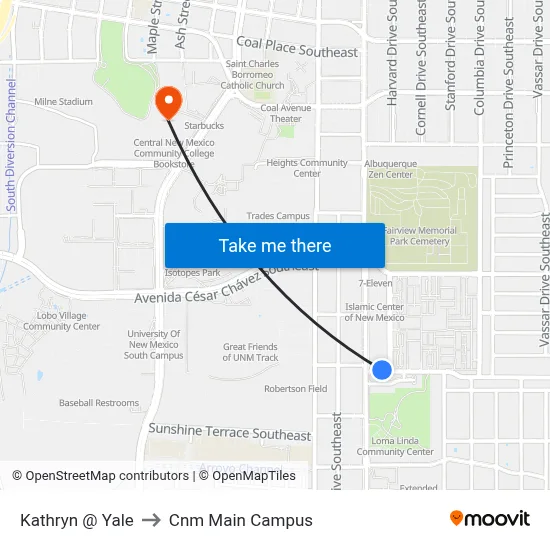 Kathryn @ Yale to Cnm Main Campus map