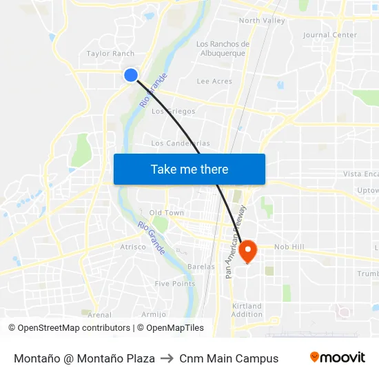 Montaño @ Montaño Plaza to Cnm Main Campus map