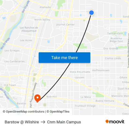 Barstow @ Wilshire to Cnm Main Campus map