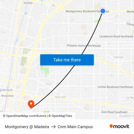 Montgomery @ Madeira to Cnm Main Campus map