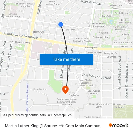 Martin Luther King @ Spruce to Cnm Main Campus map