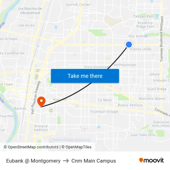 Eubank @ Montgomery to Cnm Main Campus map