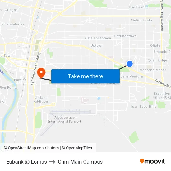 Eubank @ Lomas to Cnm Main Campus map