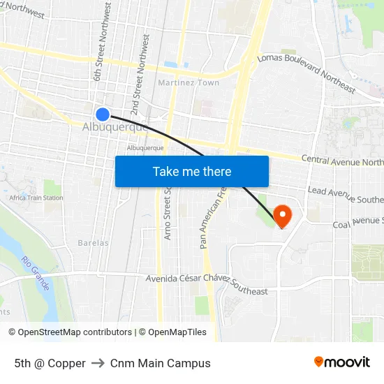 5th @ Copper to Cnm Main Campus map