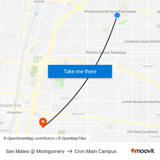 San Mateo @ Montgomery to Cnm Main Campus map