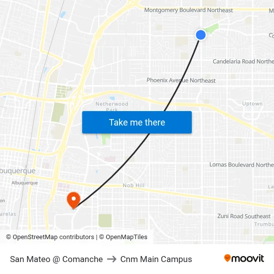 San Mateo @ Comanche to Cnm Main Campus map