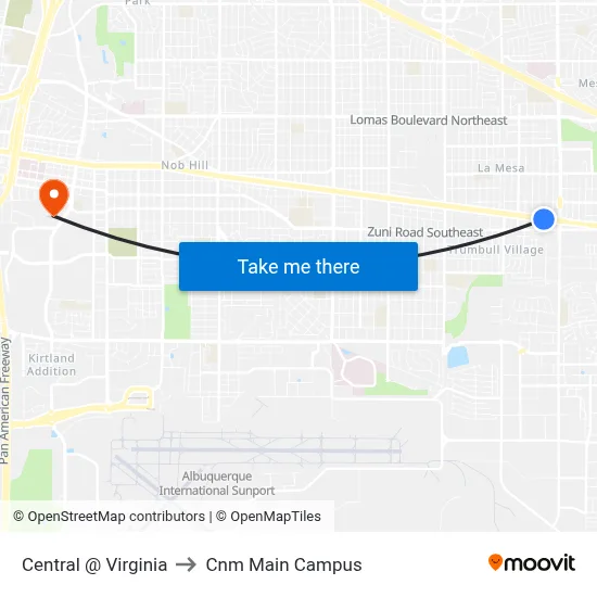 Central @ Virginia to Cnm Main Campus map