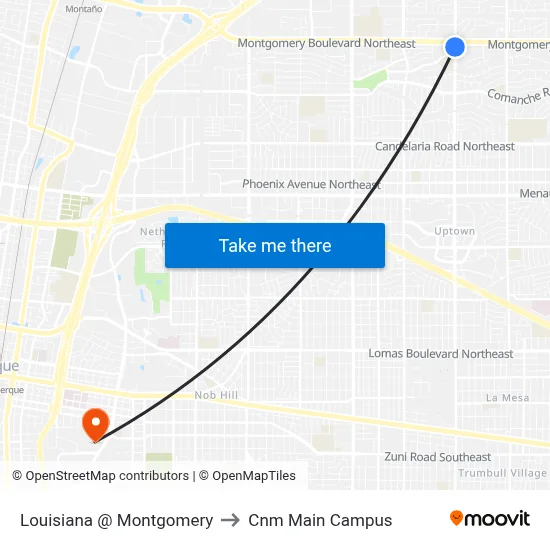 Louisiana @ Montgomery to Cnm Main Campus map