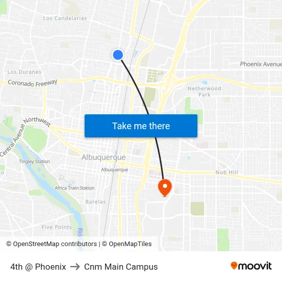 4th @ Phoenix to Cnm Main Campus map
