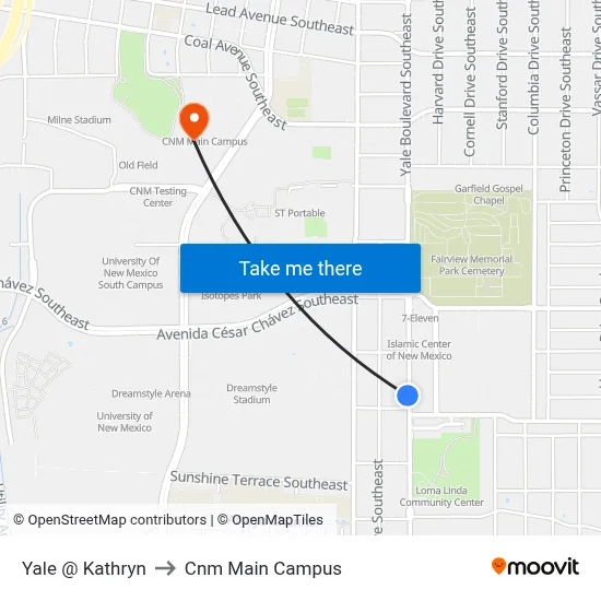 Yale @ Kathryn to Cnm Main Campus map