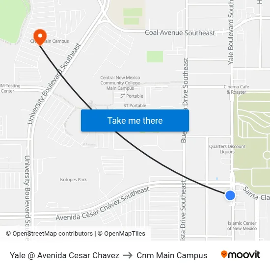 Yale @ Avenida Cesar Chavez to Cnm Main Campus map