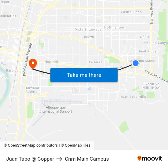 Juan Tabo @ Copper to Cnm Main Campus map