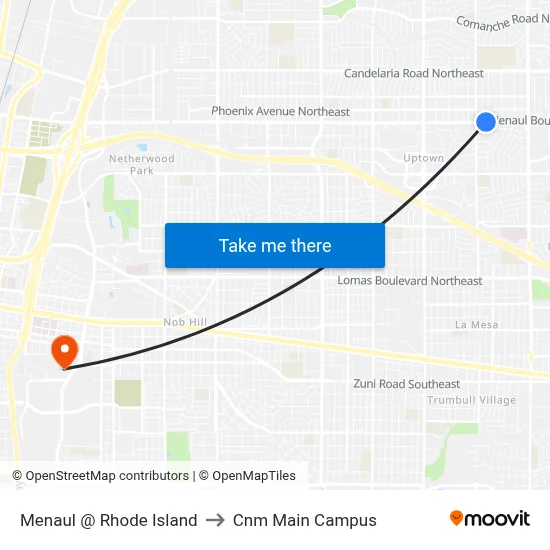 Menaul @ Rhode Island to Cnm Main Campus map
