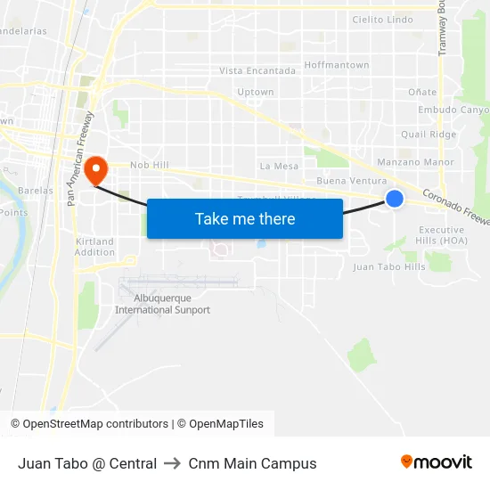 Juan Tabo @ Central to Cnm Main Campus map
