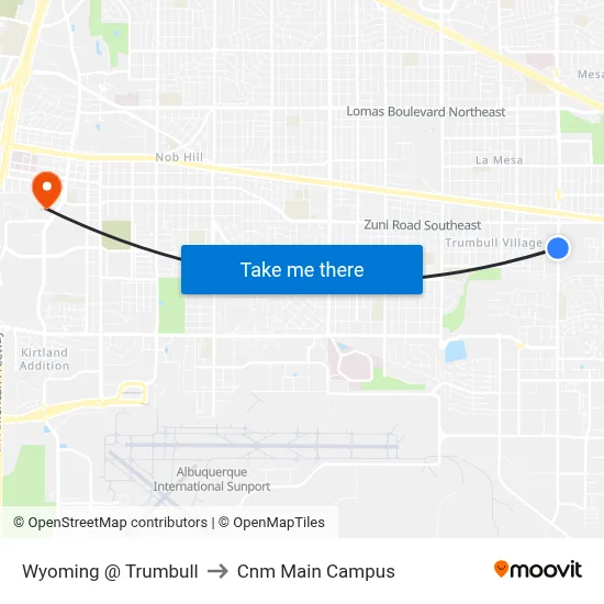 Wyoming @ Trumbull to Cnm Main Campus map