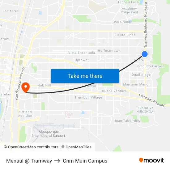 Menaul @ Tramway to Cnm Main Campus map