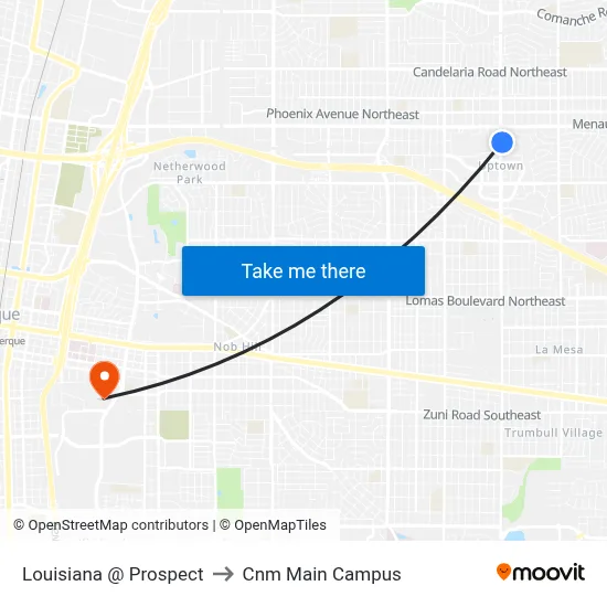 Louisiana @ Prospect to Cnm Main Campus map