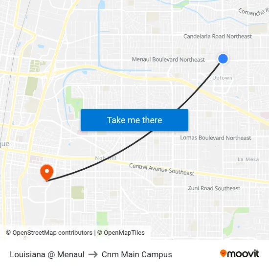 Louisiana @ Menaul to Cnm Main Campus map