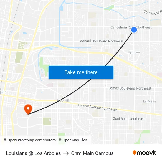 Louisiana @ Los Arboles to Cnm Main Campus map