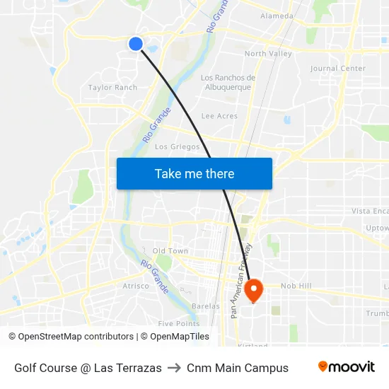 Golf Course @ Las Terrazas to Cnm Main Campus map