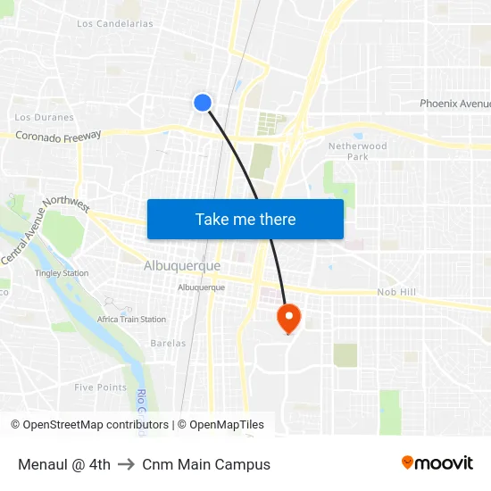 Menaul @ 4th to Cnm Main Campus map