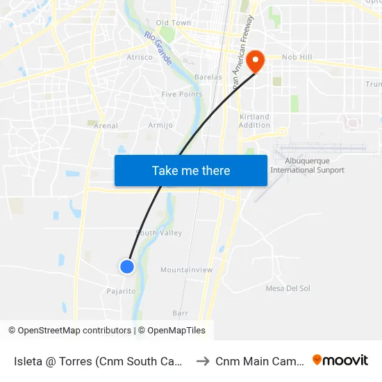 Isleta @ Torres (Cnm South Campus) to Cnm Main Campus map