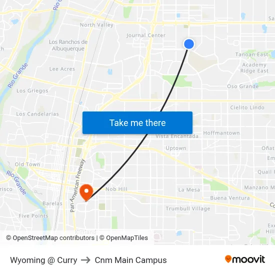 Wyoming @ Curry to Cnm Main Campus map