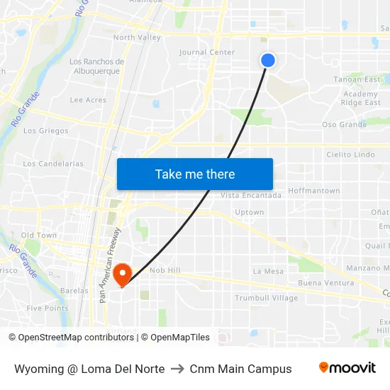 Wyoming @ Loma Del Norte to Cnm Main Campus map