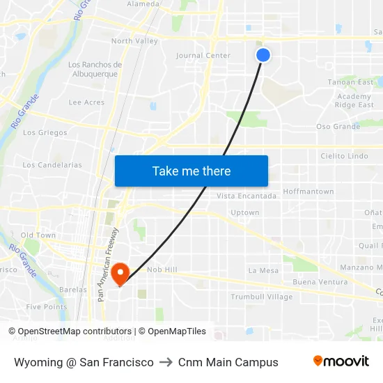 Wyoming @ San Francisco to Cnm Main Campus map