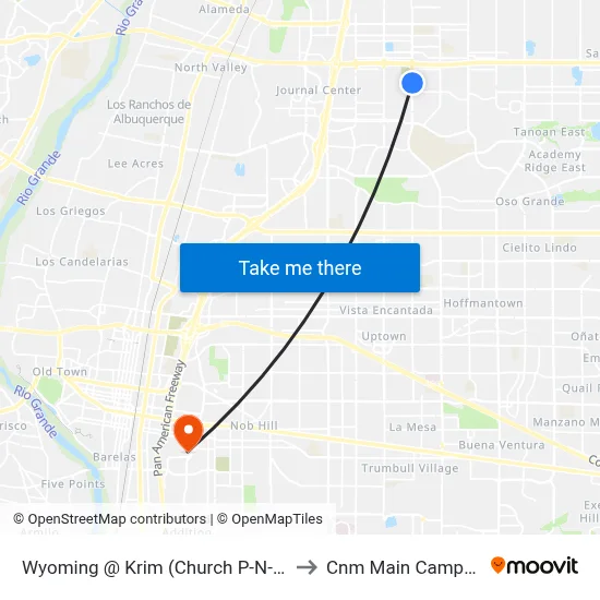 Wyoming @ Krim (Church P-N-R) to Cnm Main Campus map