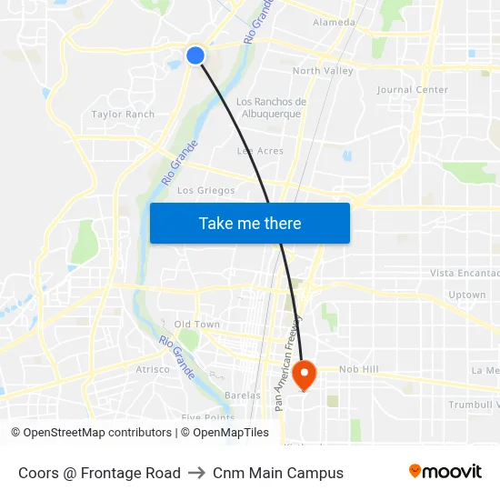 Coors @ Frontage Road to Cnm Main Campus map
