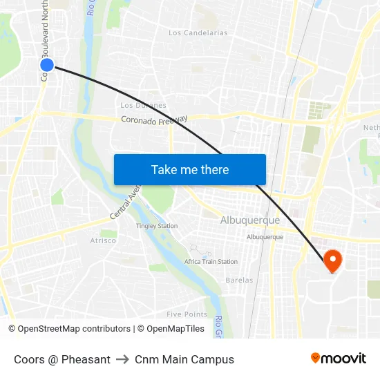 Coors @ Pheasant to Cnm Main Campus map