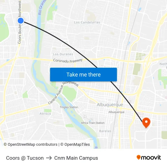 Coors @ Tucson to Cnm Main Campus map