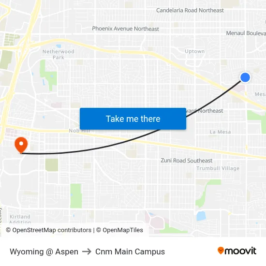 Wyoming @ Aspen to Cnm Main Campus map