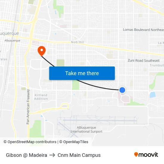 Gibson @ Madeira to Cnm Main Campus map