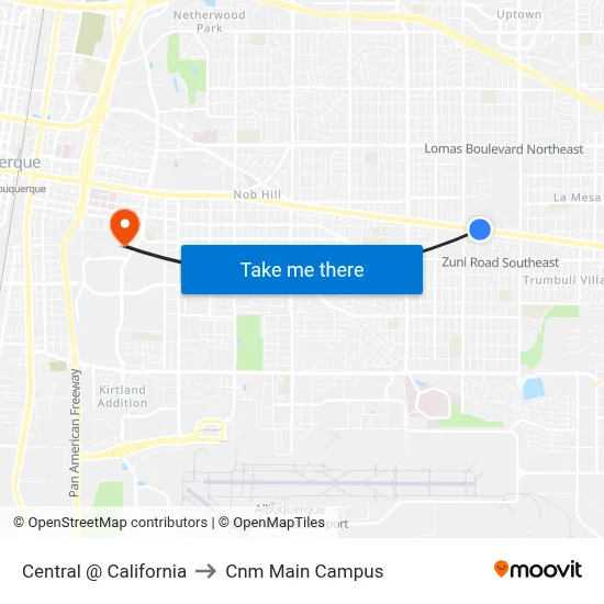 Central @ California to Cnm Main Campus map