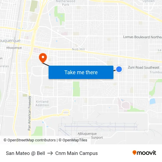 San Mateo @ Bell to Cnm Main Campus map