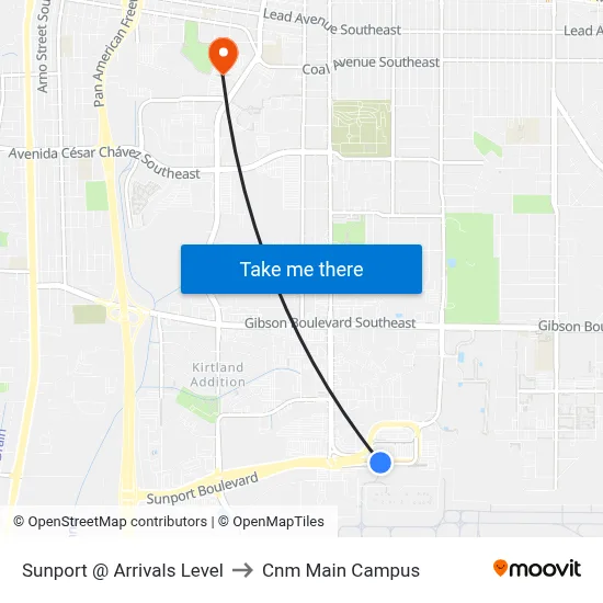 Sunport @ Arrivals Level to Cnm Main Campus map