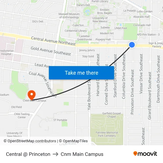 Central @ Princeton to Cnm Main Campus map