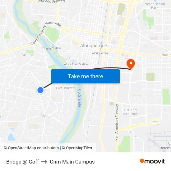 Bridge @ Goff to Cnm Main Campus map