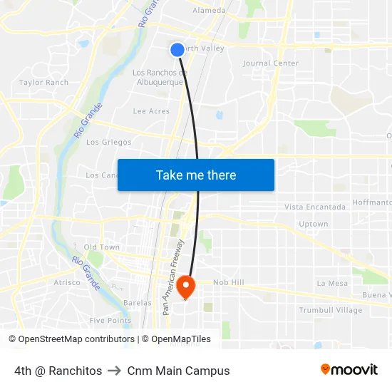 4th @ Ranchitos to Cnm Main Campus map