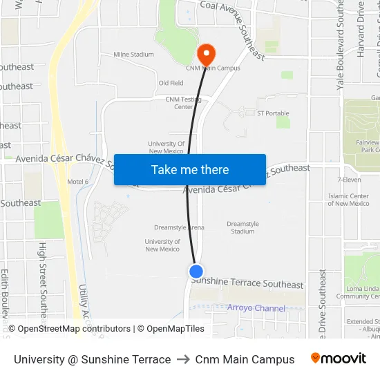 University @ Sunshine Terrace to Cnm Main Campus map